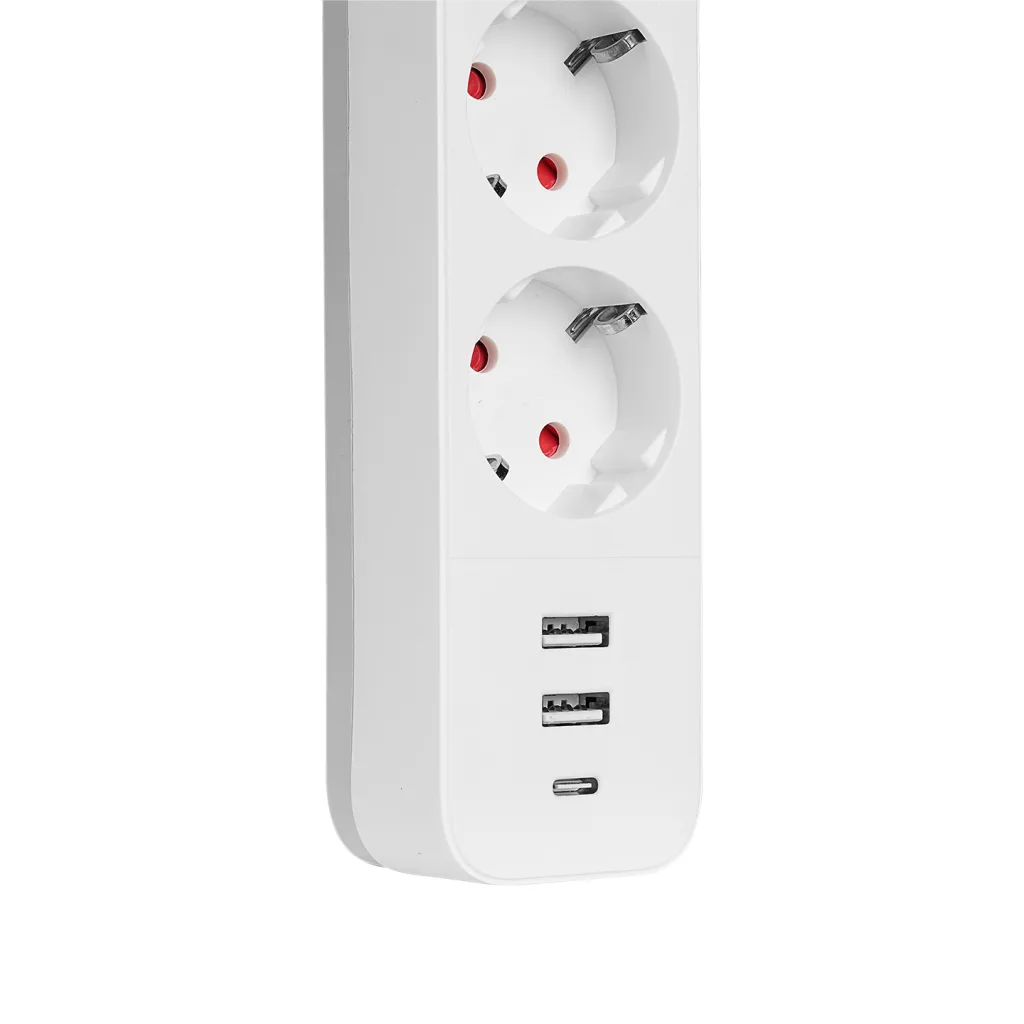 S-LINK SPG03TC, 3 Soket, Akım Korumalı Priz, 1x Type-C, 2xUSB 5V 4A, 1.5Mt %100 Bakır 1mm Kablo, 750 Joule (Beyaz)