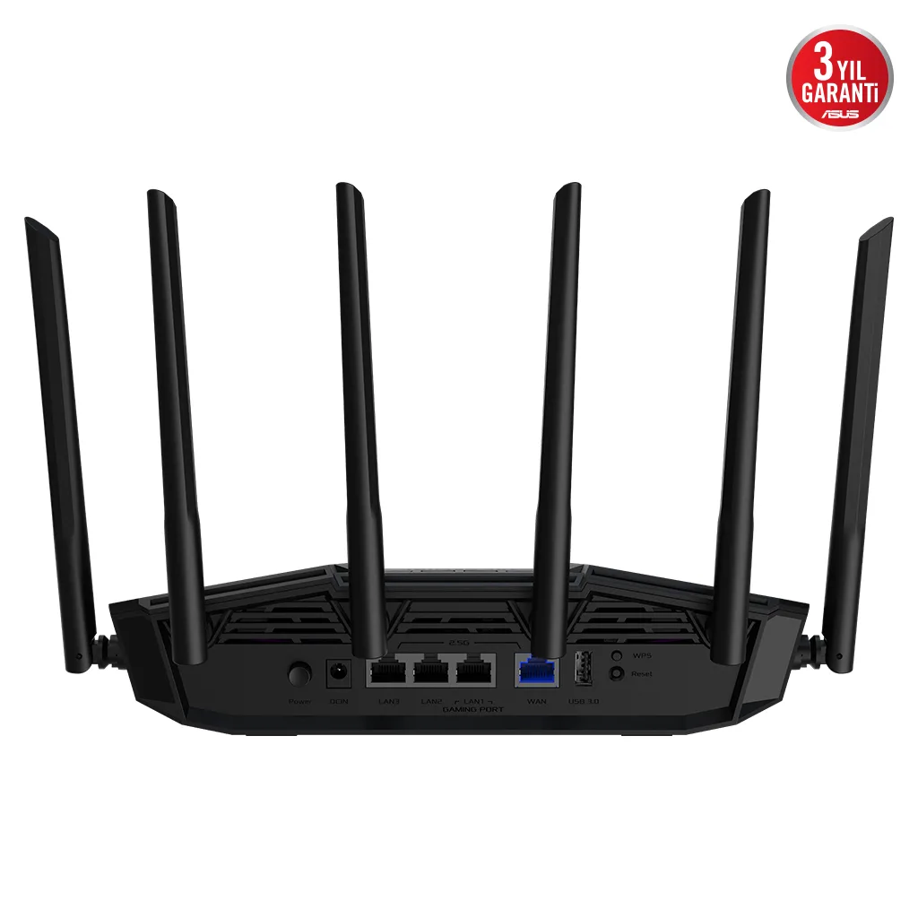 ASUS TUF-BE6500, BE6500, 3 Port, 6500Mbps, Dual Band, WİFİ 7, AiMesh, AiProtection Pro, GAMING Extendable Router