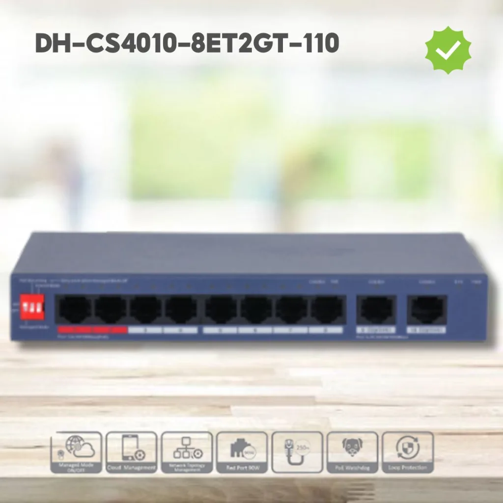 DAHUA CS4010-8ET2GT-110 8 Port, Megabit, PoE 110W, 2 Port Uplink, Cloud Yönetilebilir, Switch