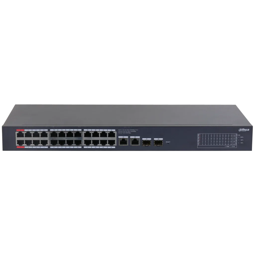 DAHUA CS4228-24GT-375, 24Port, Gigabit, PoE 375W, 2 Port Uplink, 2 Port SFP Gigabit Combo, Cloud Yönetilebilir, Switch