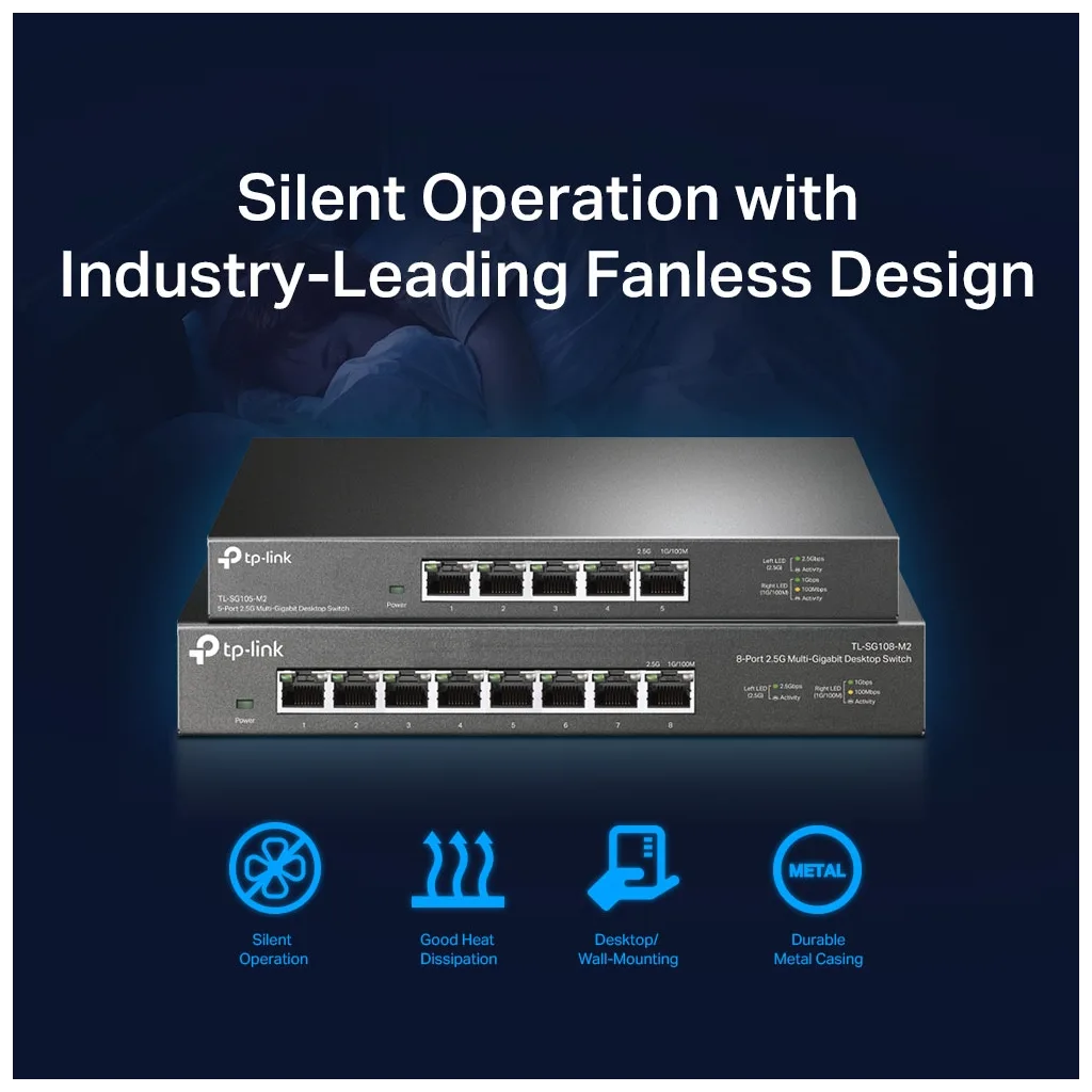 TP-LINK TL-SG105-M2, 5 Port, 2,5Gbps, Multi-GigaBit, Yönetilemez, Metal Kasa, Masaüstü Switch
