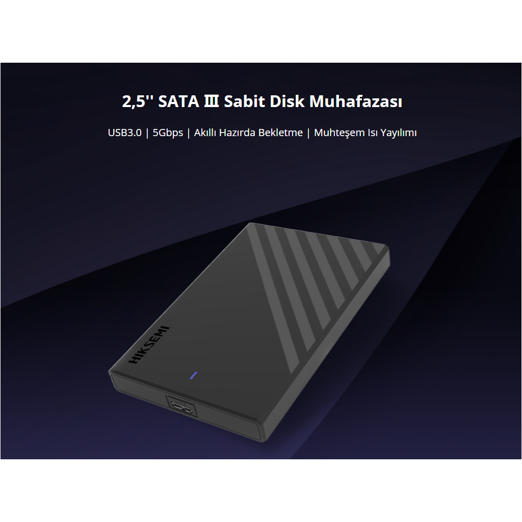 HIKSEMI HS-HUB-MHB201, USB3.0, 2,5" Disk Kutusu. (SSD ve HDD Destekler, 5Gbps, Siyah, Win, Mac-OS, Linux, Android)