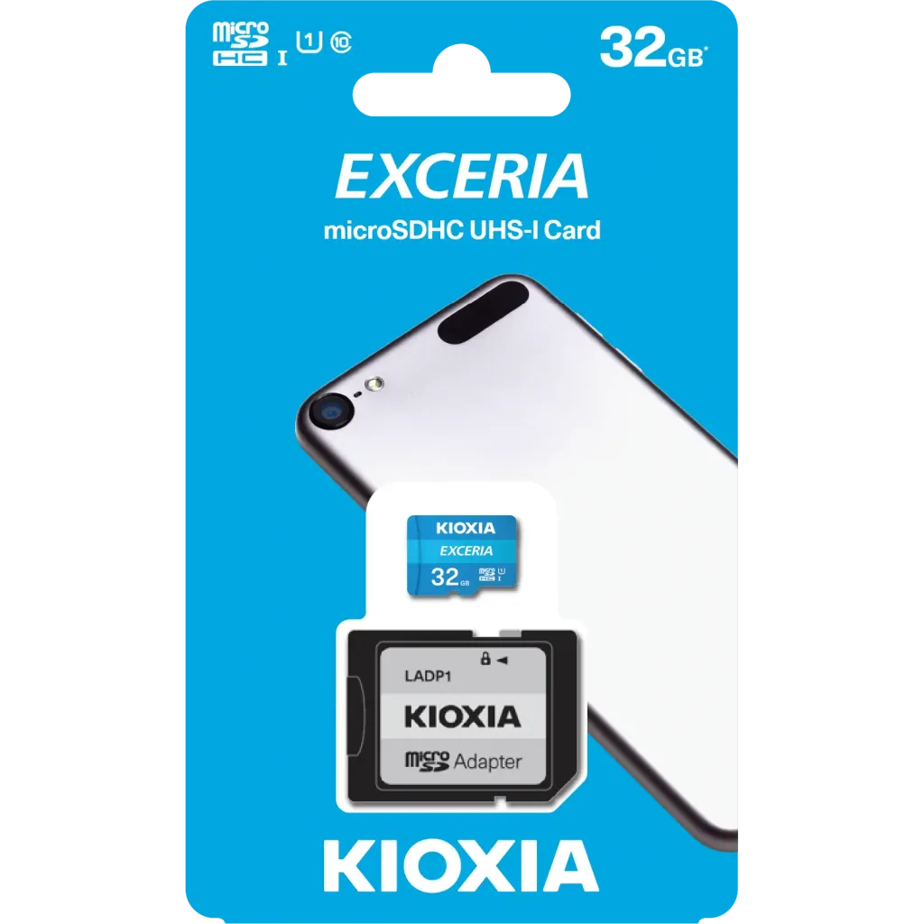 KIOXIA 32GB Exceria, LMEX1L032GG2, UHS-1, CL10, 100Mb/s, MicroSD Kart Bellek (SD Adaptörlü)