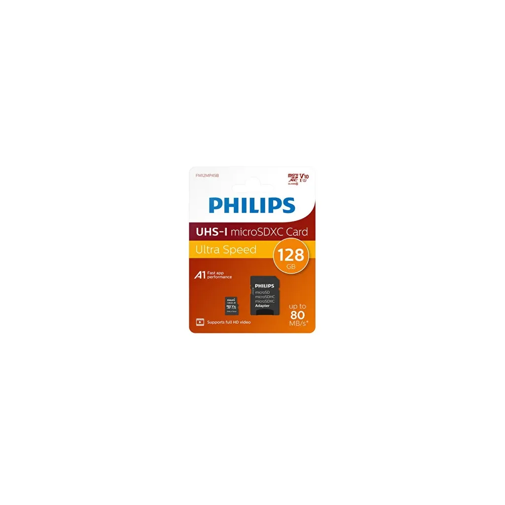 PHILIPS FM12MP45B/00, 128GB, SDXC, UHS-I, U1, Class10, MicroSD Kart Bellek (SD Adaptörlü)