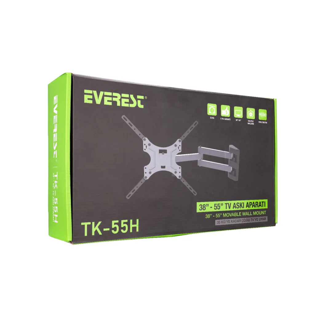 EVEREST TK-55H, 32"- 55" TV Duvar Askı Aparatı, Hareketli Kol, 30Kg Taşıma Kapasitesi