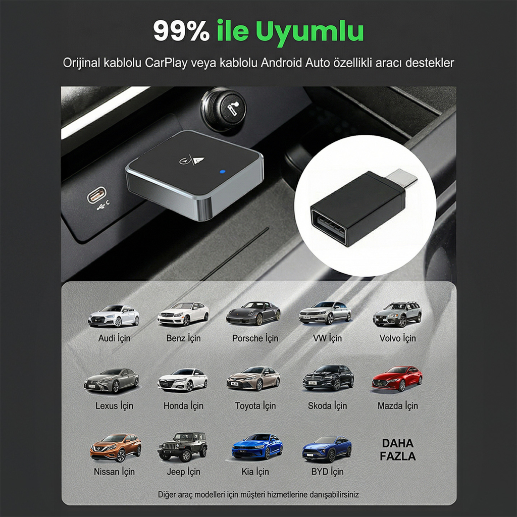 S-LINK SL-CAR01, 2in1 Android ve Apple Cihazlar, Kablosuz Android Auto ve Carplay Adaptörü