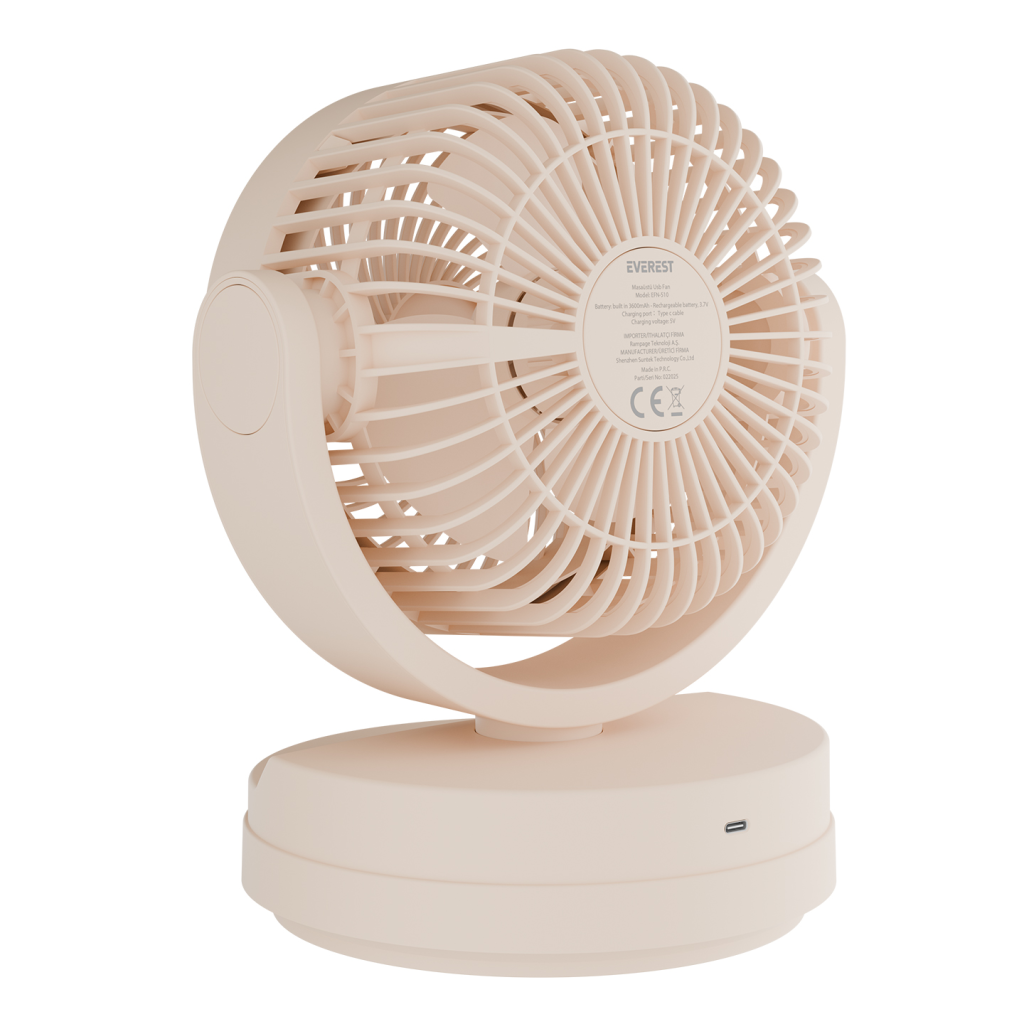EVEREST EFN-509, KREM, 3 Kademeli Hız, 17,5cm 3 Kanat Pervane ve Çerçeve, Masaüstü, USB Vantilatör