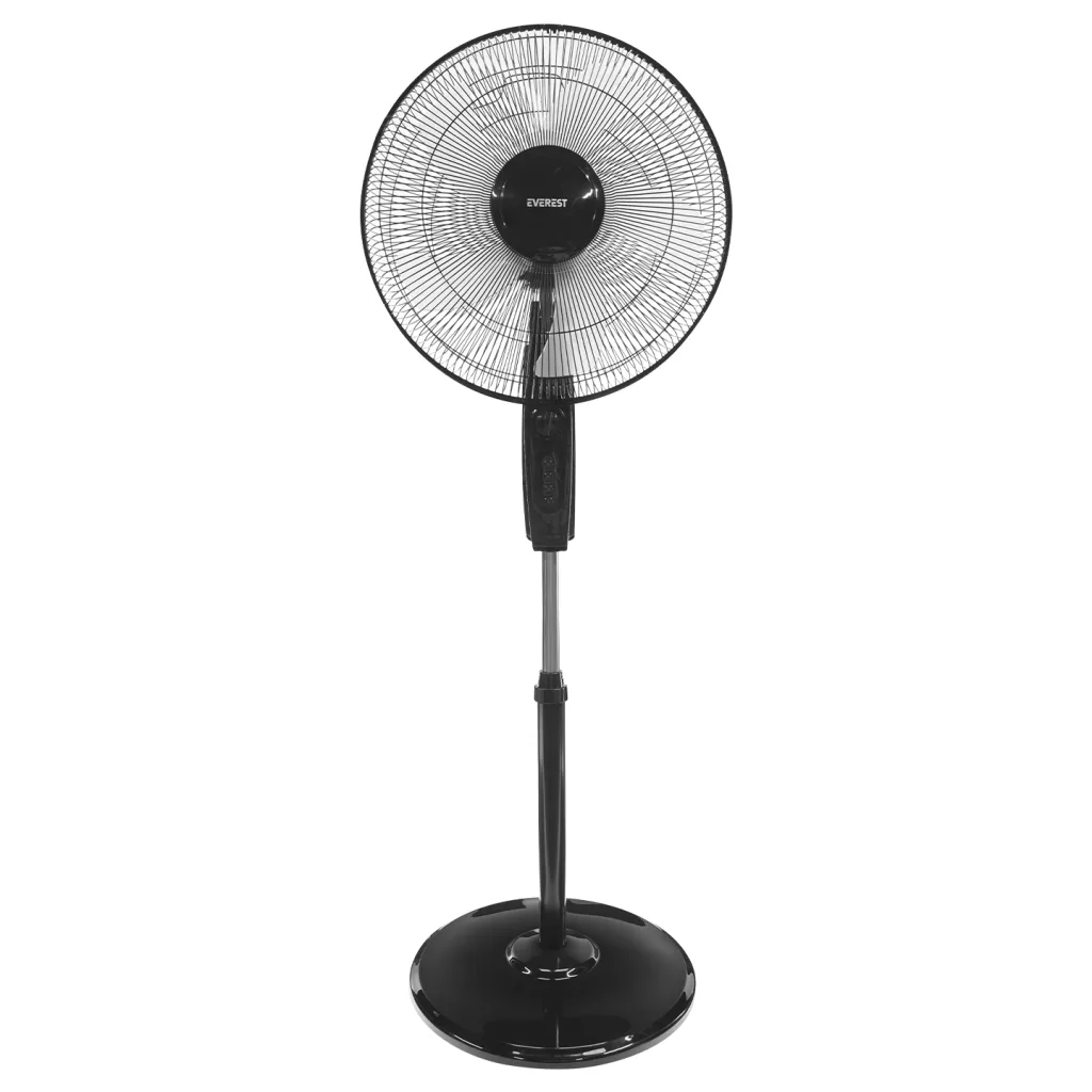 EVEREST FAN11, SİYAH, CoolAir, 3 Kademeli Hız, 40cm 5 Kanat Pervane ve Çerçeve, 45W, Otomatik Salınım, Yükseklik Ayarlı