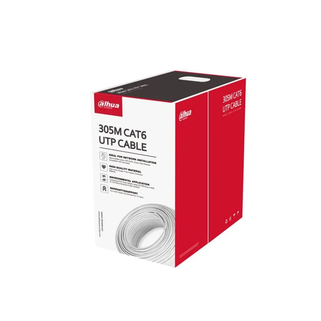 DAHUA DH-PFM923I-6UN-C, CAT6 305m, 24AWG 0.53mm, UTP, %100 Bakır, LSZH Halogen Free Kablo, Beyaz Renk