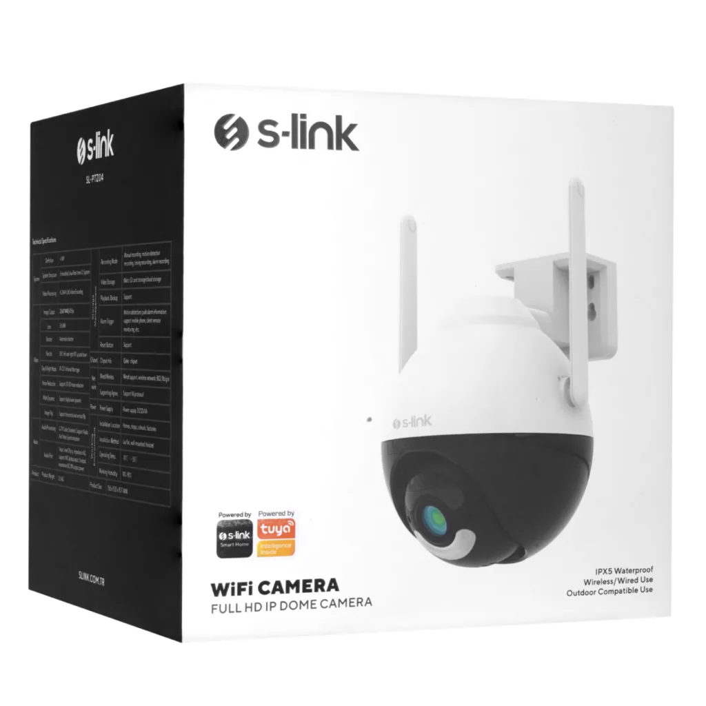 S-LINK SL-PTZ04, Akıllı Güvenlik Kamerası, WiFi, 4Mpix, 3.6mm Lens, 25m. Gece Görüşü, Hareket algılama, İki Yönlü Ses, M